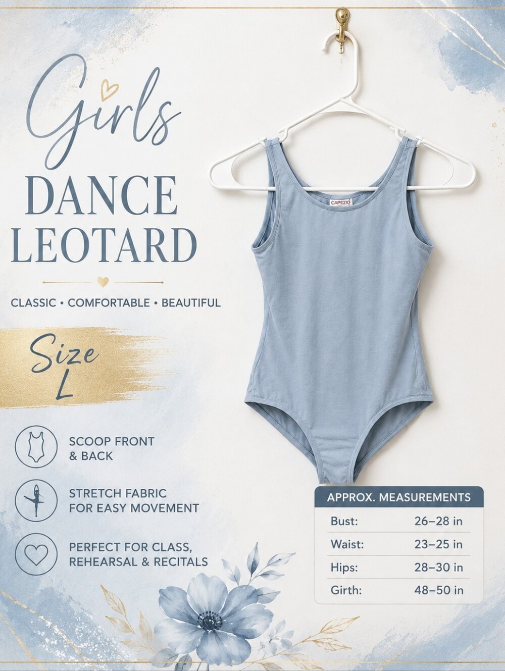 Capezio Girls Large Light Blue Tank Dance Leotard